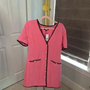 Alexia Admor Jaiya Button Front Tweed Short Sleeve Mini Dress Blue